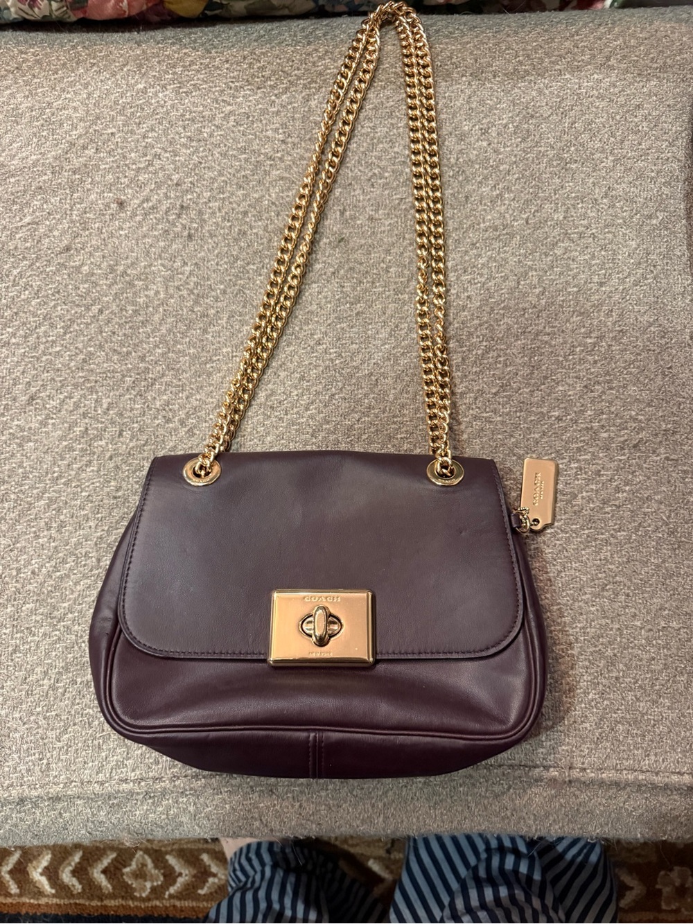 Coach Leather Shoulder Bag in Plum with Gold Hardware